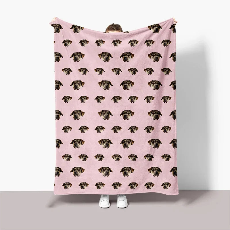 Personalized Pet Photo Blanket β Custom Dog Face Throw with Text β Unique Gift for Pet Lovers & Friends