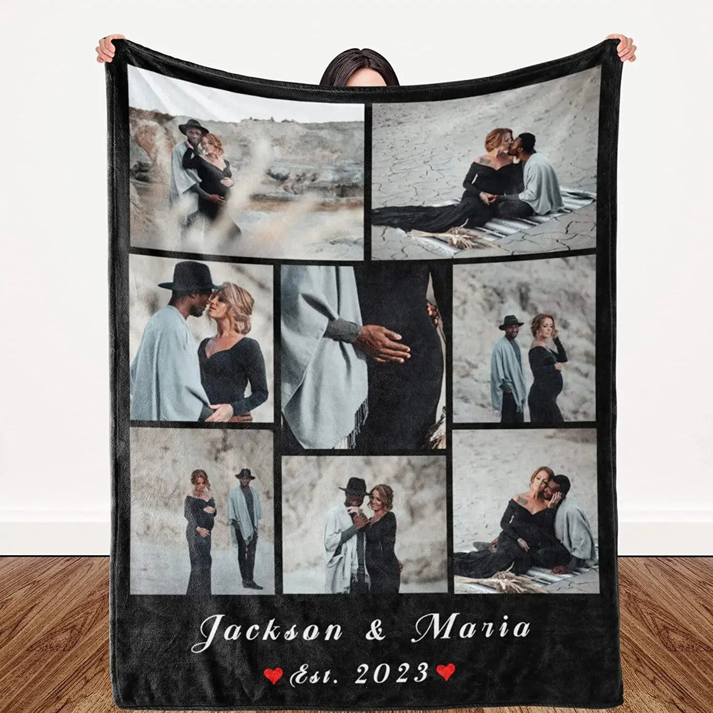 Valentine's Day Special Custom Blanket – Personalized Photo Collage & Text Throw – Romantic Gift for Loved Ones