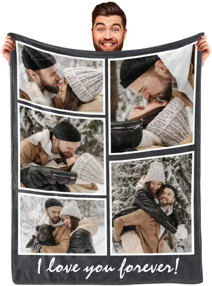 Valentine's Day Special Custom Blanket – Personalized Photo Collage & Text Throw – Romantic Gift for Loved Ones