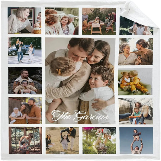 Personalized Family Photo Collage Blanket – Custom Picture & Text Throw – Heartfelt Gift for Valentine's Day, Christmas & Birthdays
