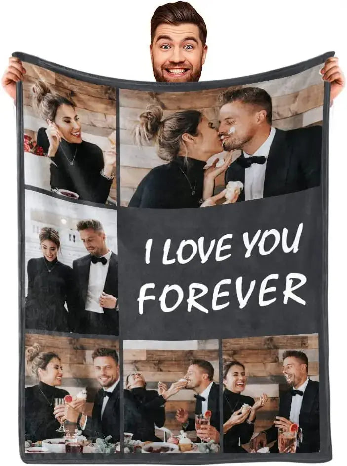 Valentine's Day Special Custom Blanket – Personalized Photo Collage & Text Throw – Romantic Gift for Loved Ones