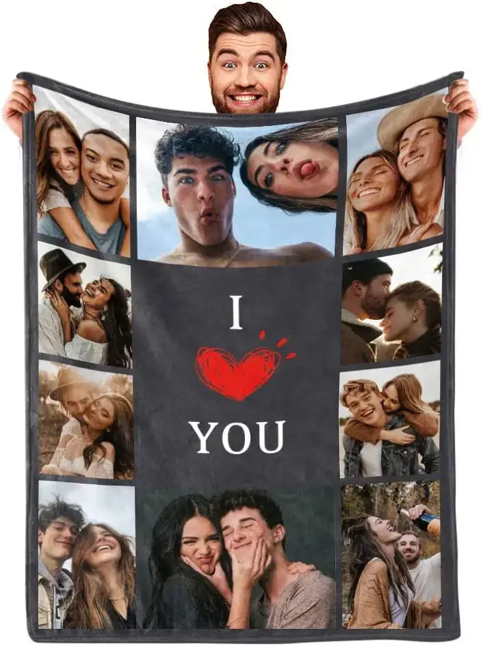 Valentine's Day Special Custom Blanket – Personalized Photo Collage & Text Throw – Romantic Gift for Loved Ones