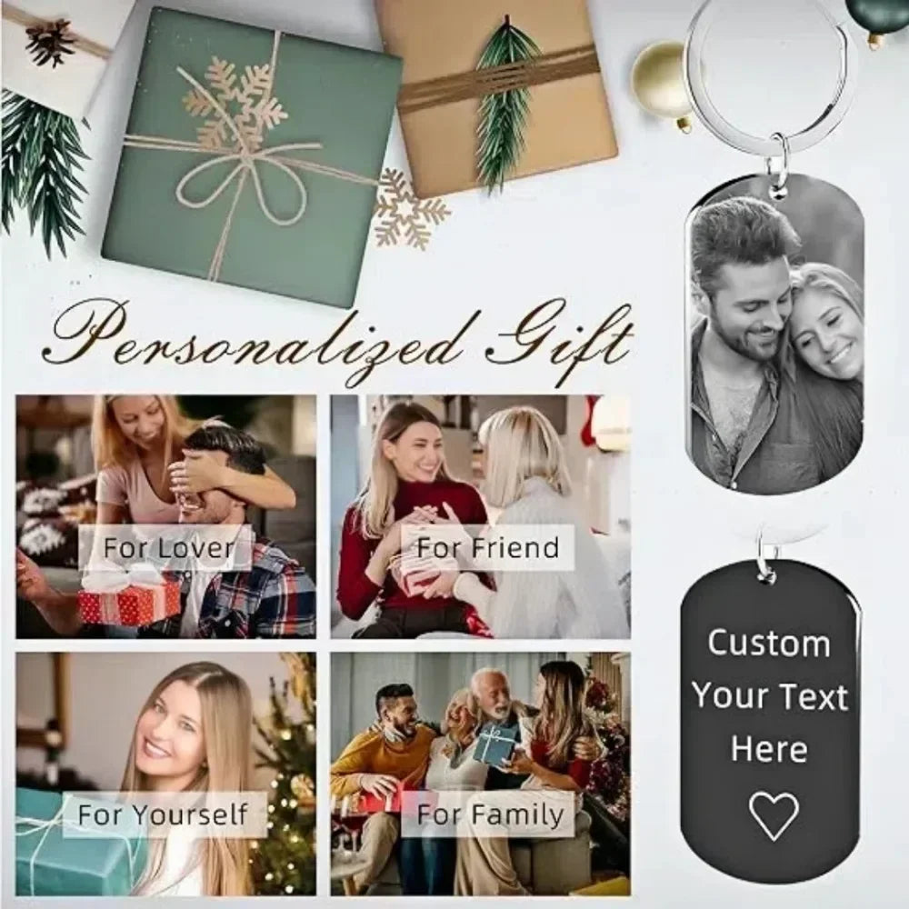 Custom Stainless Steel Keychain – Personalized Logo, Name, or Photo Pendant – Perfect Gift for Men & Women