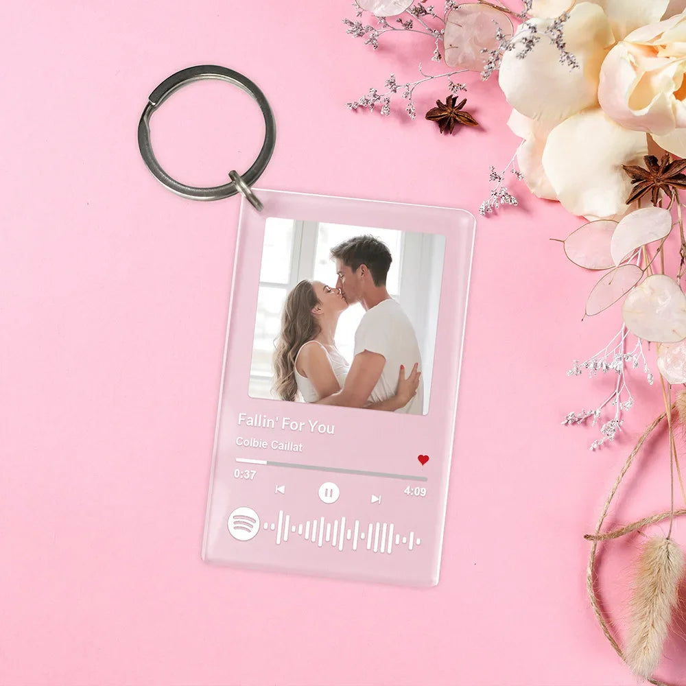 Personalized Spotify Keychain – Custom Acrylic Music Plaque with Photo & Song – Unique Gift Keyring