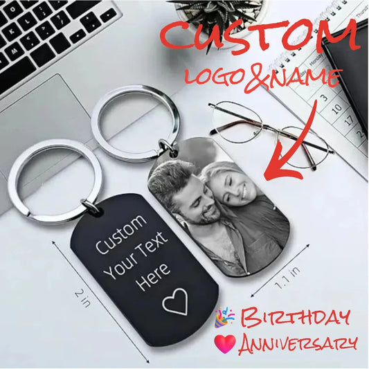Custom Stainless Steel Keychain – Personalized Logo, Name, or Photo Pendant – Perfect Gift for Men & Women
