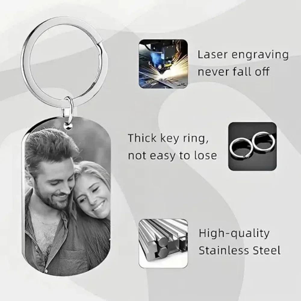 Custom Stainless Steel Keychain – Personalized Logo, Name, or Photo Pendant – Perfect Gift for Men & Women