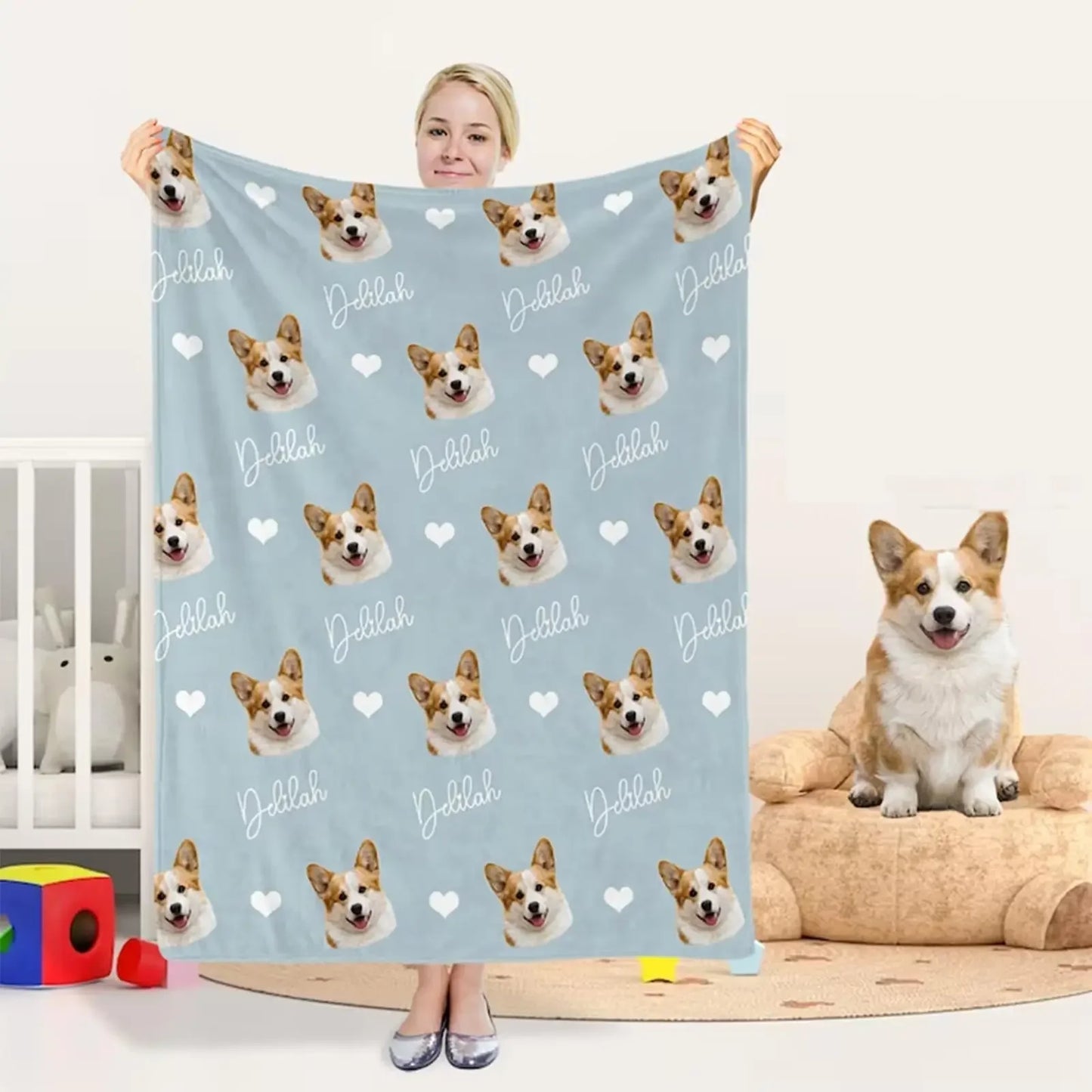 Personalized Pet Photo Blanket – Custom Dog Face Throw with Text – Unique Gift for Pet Lovers & Friends