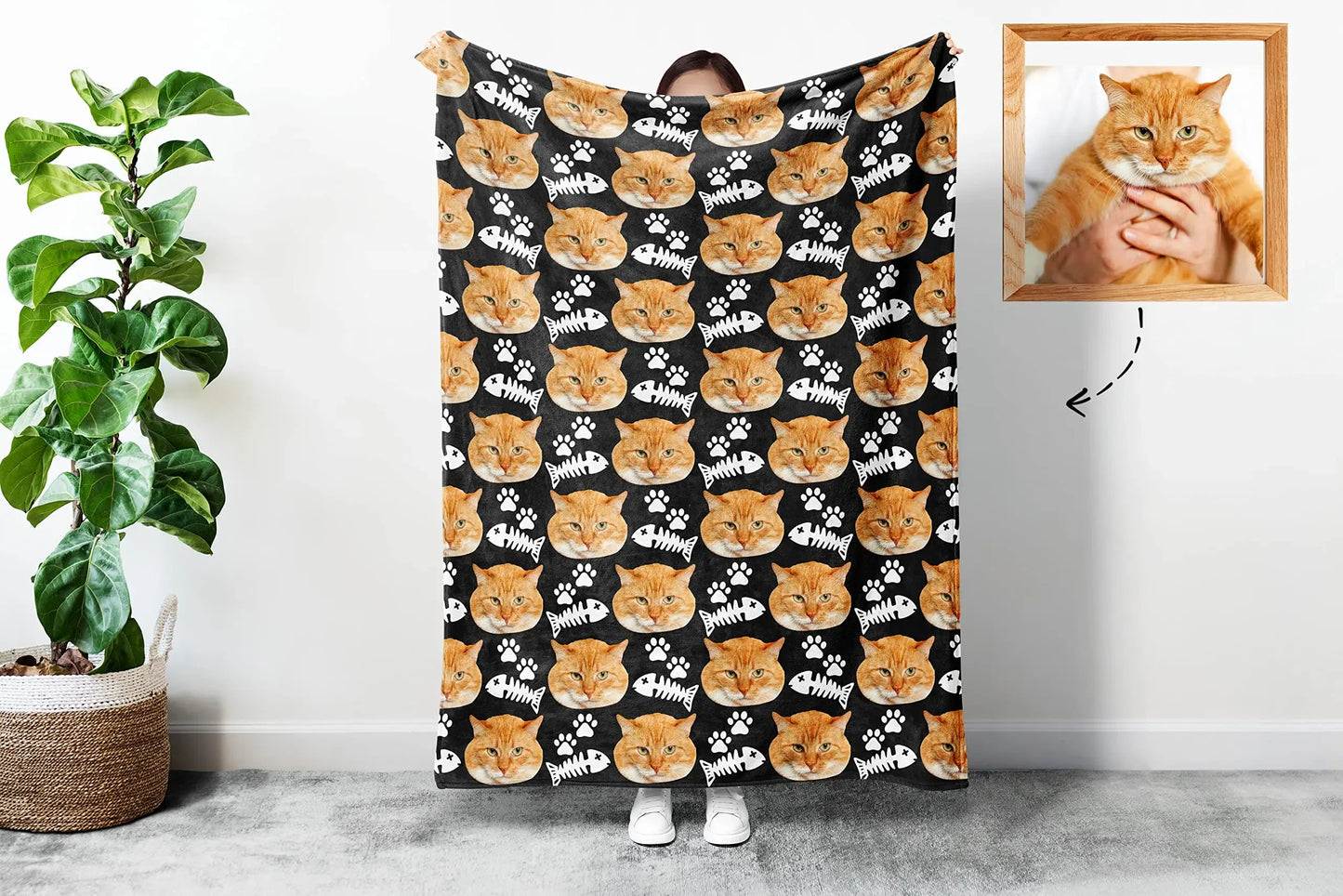 Personalized Pet Photo Blanket – Custom Dog Face Throw with Text – Unique Gift for Pet Lovers & Friends