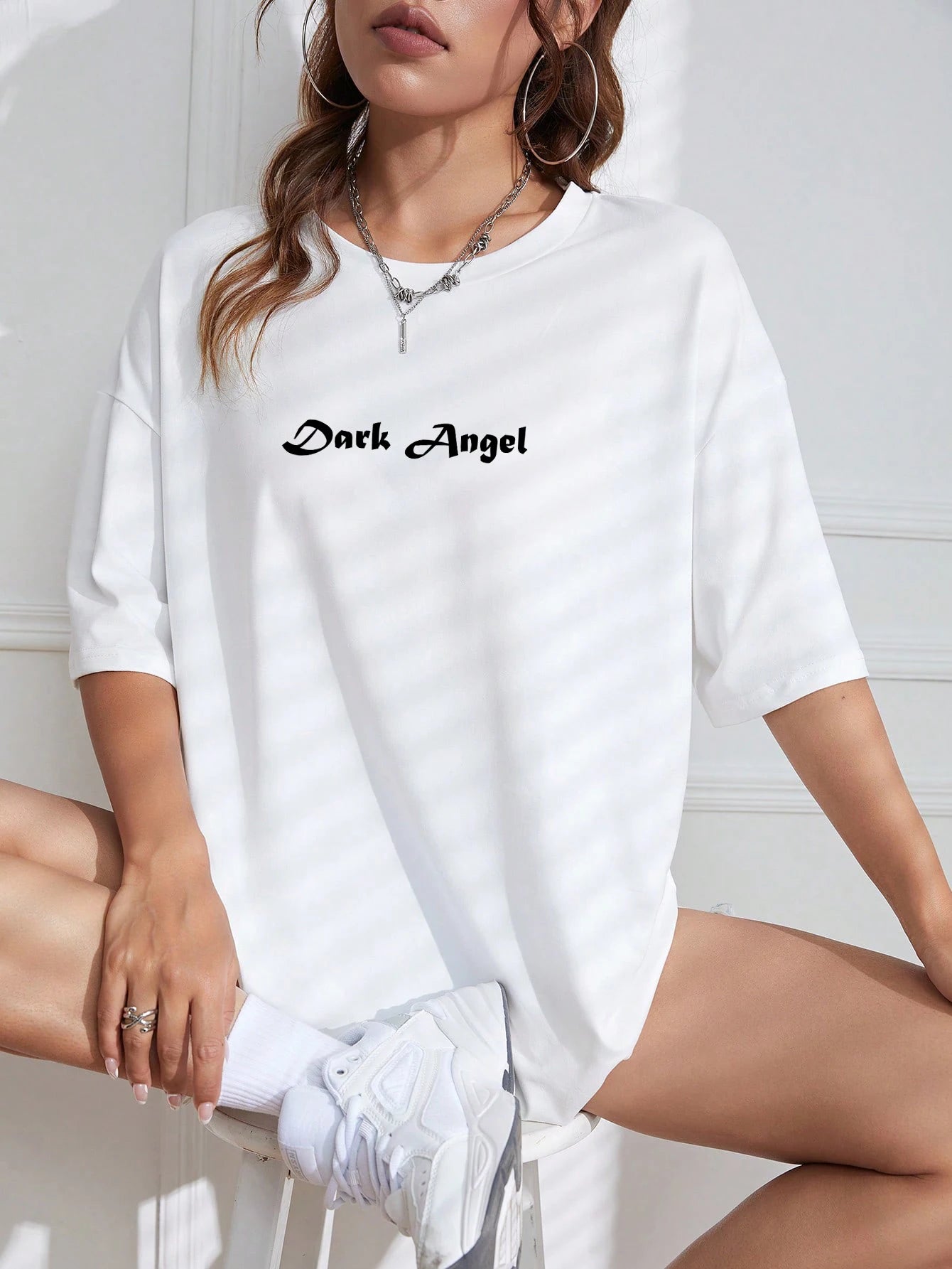 Custom Angel Wing Graphic T-Shirt – Personalized Name or Text – Oversized Hip Hop Streetwear for Women